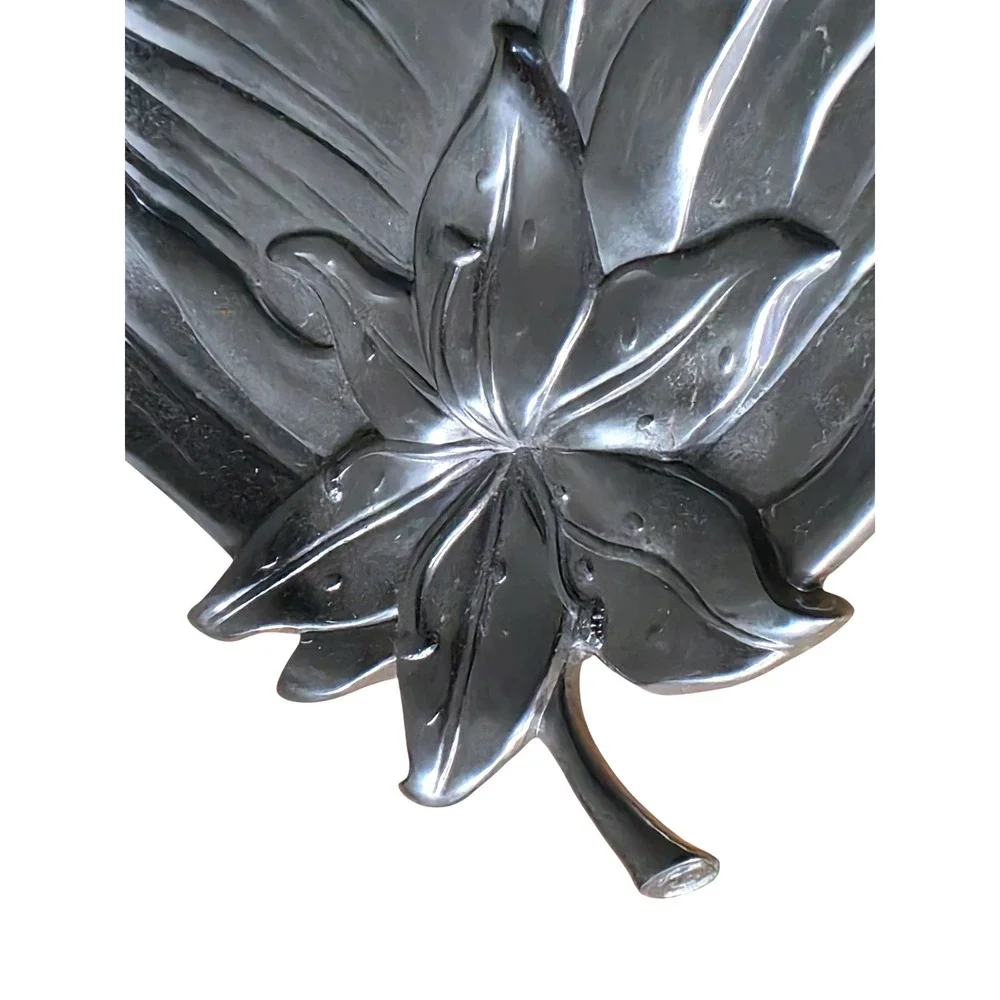 Fitz and Floyd Silver Metal Leaf Platter Decorative Tray with Flower Accent 12in